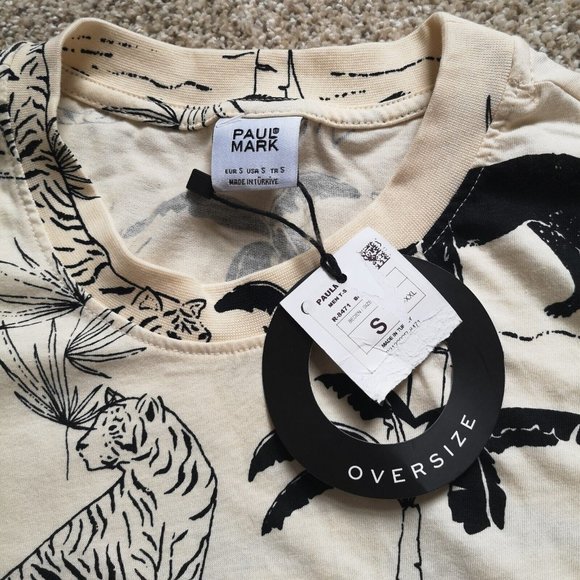 Men's Jungle Vibes T-shirt Small Designer Paul Mark with lion and tiger motifs - Picture 3 of 4